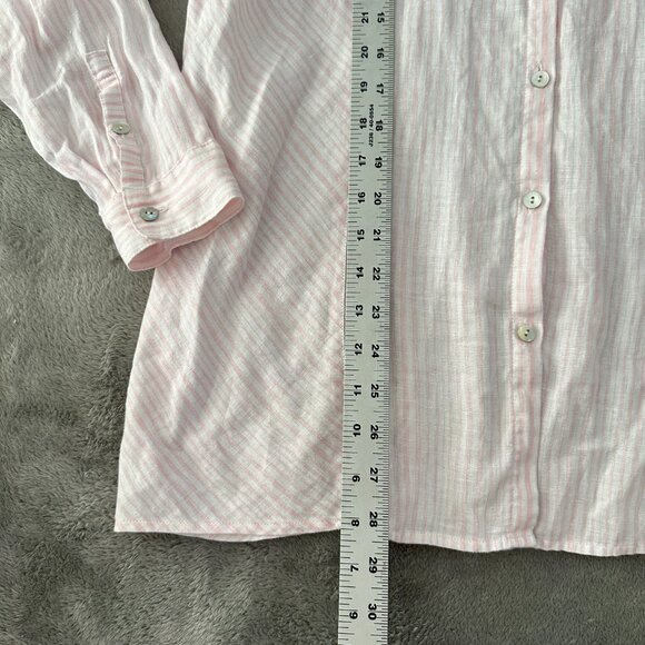 J. Jill Love Linen Pink White Striped Button Down Shirt MEDIUM Long Sleeve Tunic - Picture 4 of 6
